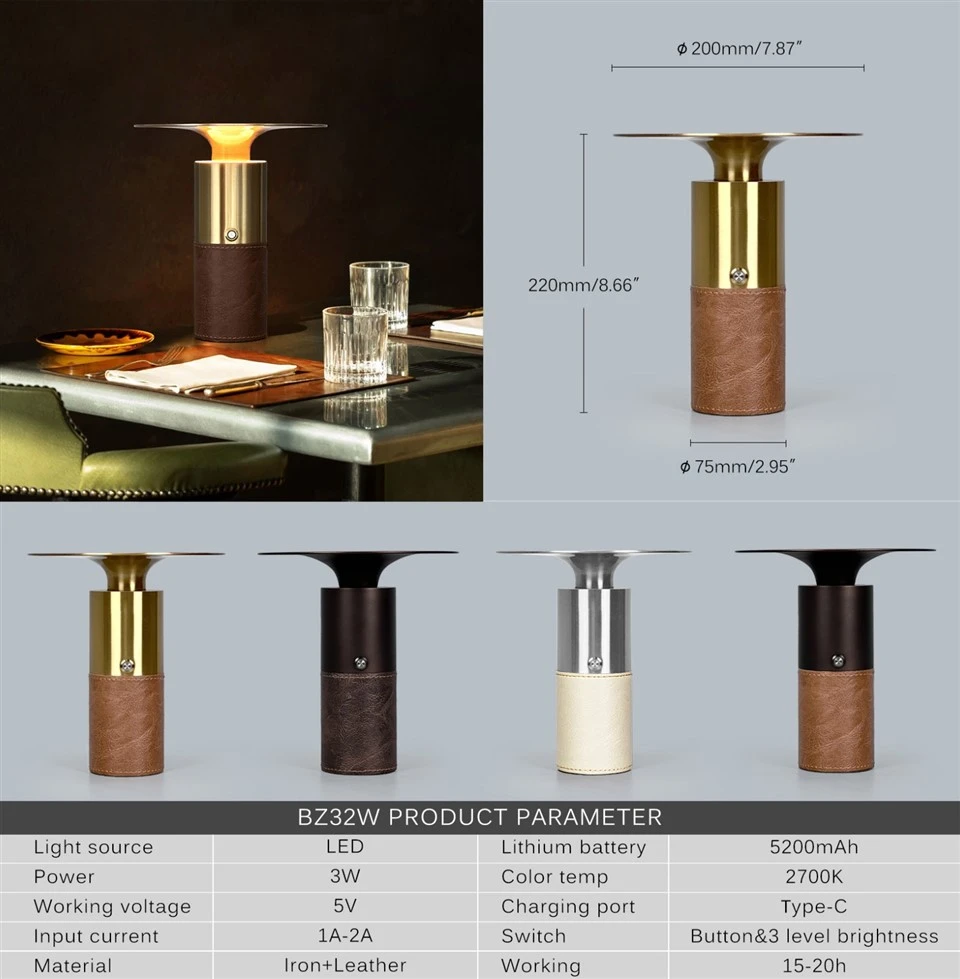 Marble Table Lamp Gold Cordless Leather Shade high quality